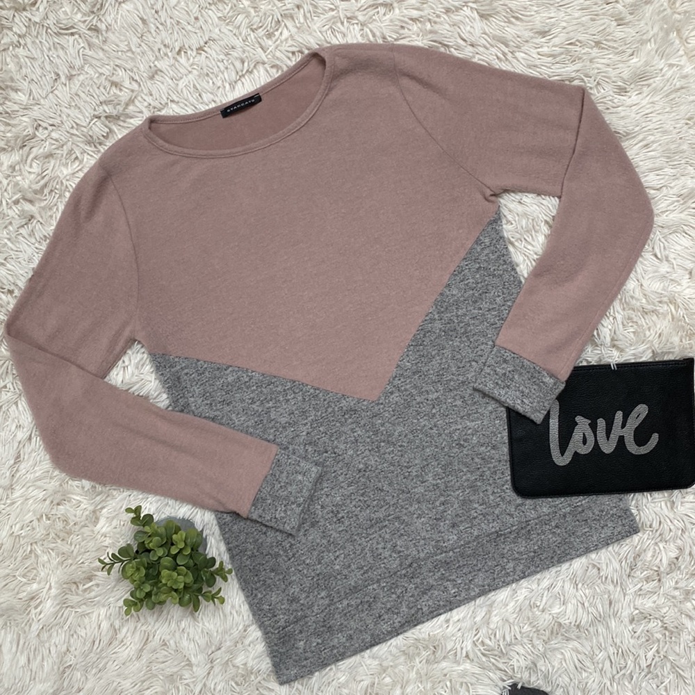 Staccato Color Block Hacci LS Top 💗 Pink & Gray